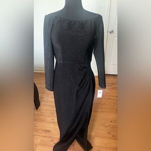 Black Metallic Off Shoulder Evening Dress